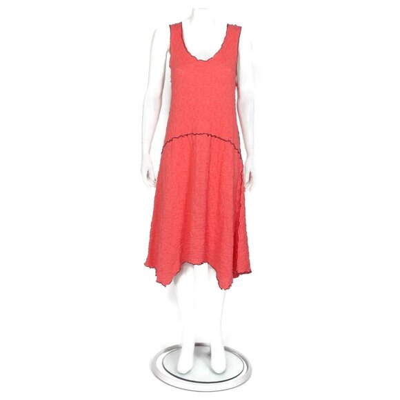 Vtg Y2K Noblu Dress Puckered Coral BlackTrim Tank Dress Art Made in USA sz L 067 - Picture 1 of 6